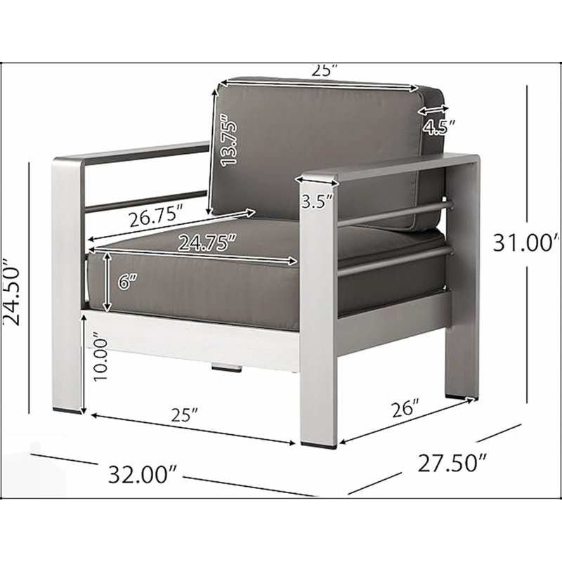 Fauteuil club CAPE CORAL avec structure en aluminium durable et coussins résistants aux intempéries pour un confort extérieur