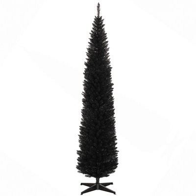 8' Pencil Christmas Tree, Slim Xmas Tree With 618 Realistic Branch Tips And Plastic Stand