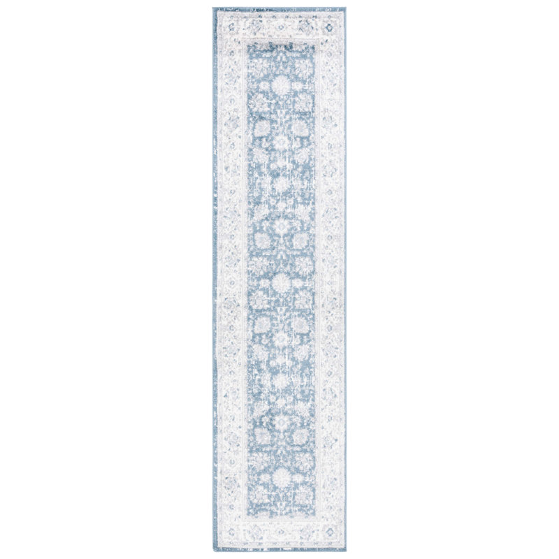 Lowrey Oriental Machine Woven Jute/Polypropylene/Latex Area Rug in Blue/Ivory, Runner 2'2" x 9'