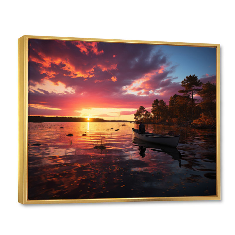" Fishing Dusks Embrace ", 12" H x 20" W x 1" D, Gold Floater Framed