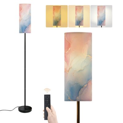 Lampe sur pied abstraite bicolore rose et bleu à effet marbré, lampe sur pied moderne à intensité variable avec télécommande et interrupteur au pied, abat-jour haut, idéal pour le salon, la chambre ou le bureau.