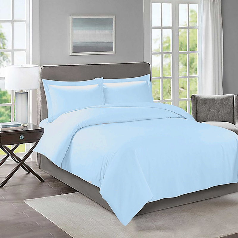 Ensemble de housse de couette en microfibre, Housse de couette pour lit double / grand + 1 taie, Bleu pastel