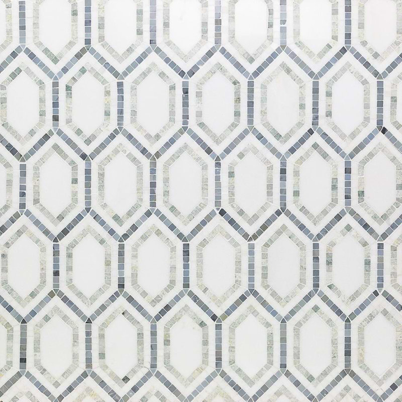Infinity Hexagon Marble Tile, Ming Green Thassos/Linblue