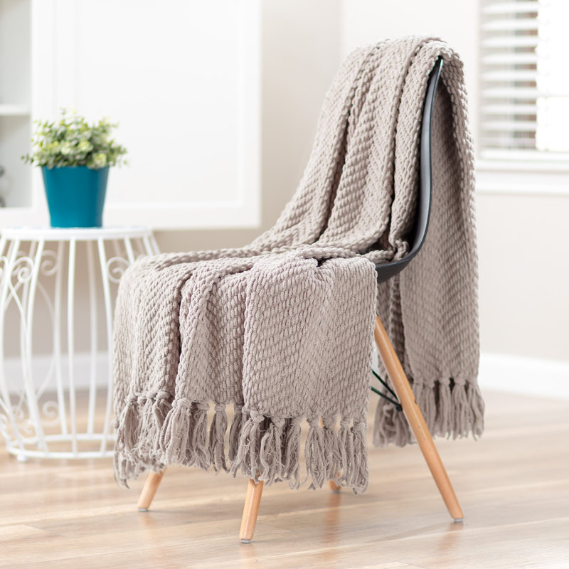 Jeté tricoté texturé , l 65 po x L 50, Taupe