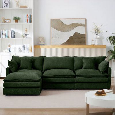 Sectional Sofa, 102 Inch L Shaped Couch Set For Living Room, 3-seater Comfy Cloud Couches With Movable Ottoman