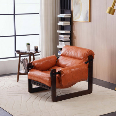 Méridienne moderne médiévale - Accoudoirs amovibles - Cuir ciré à l'huile - Orange multicolore