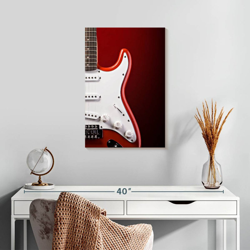 Abarca, guitare électrique moderne sur fond rouge, H 24 po x l 16 po