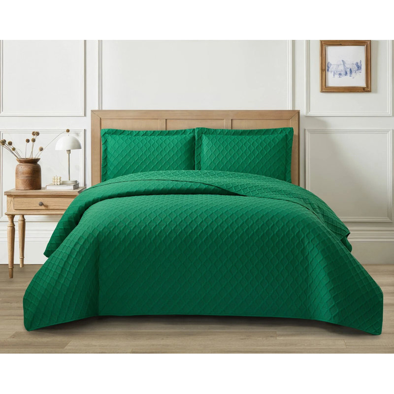 Bedspread Diamond Check Grey Super King, Green, Single Bedspread + 1 Standard Sham