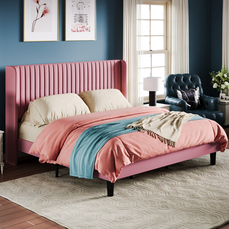 Lit plateforme tapissier Airlia, Très grand, Rose