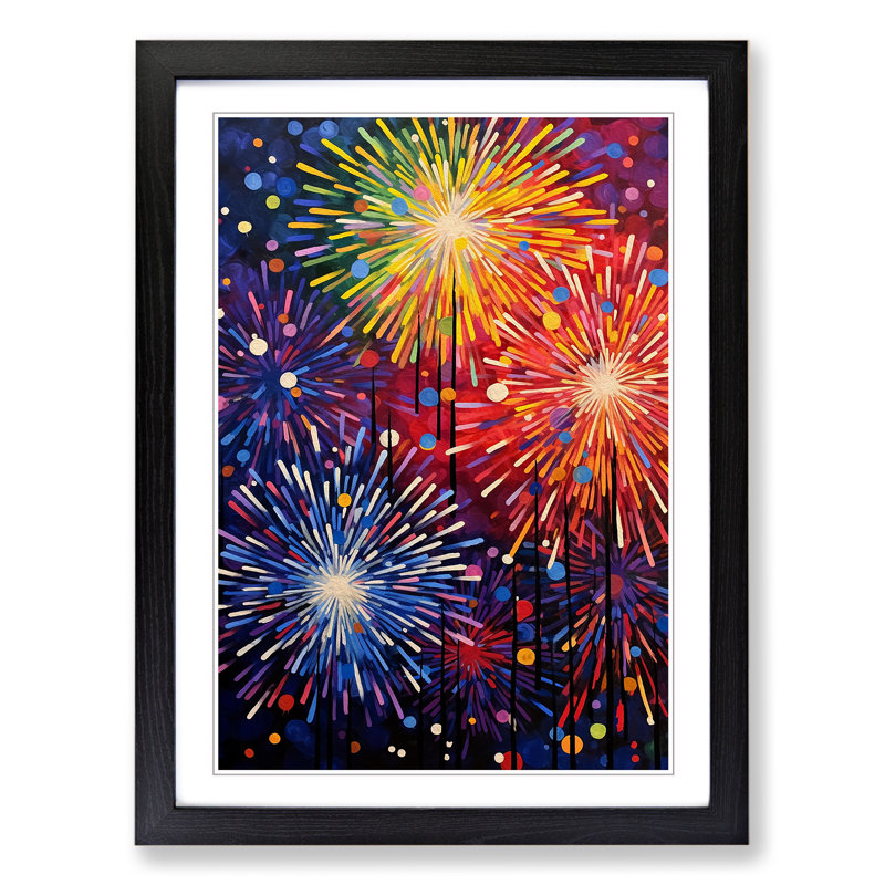 Fireworks Abstract - Single Picture Frame Print on Wood, 46cm H x 34cm W x 2cm D, Black