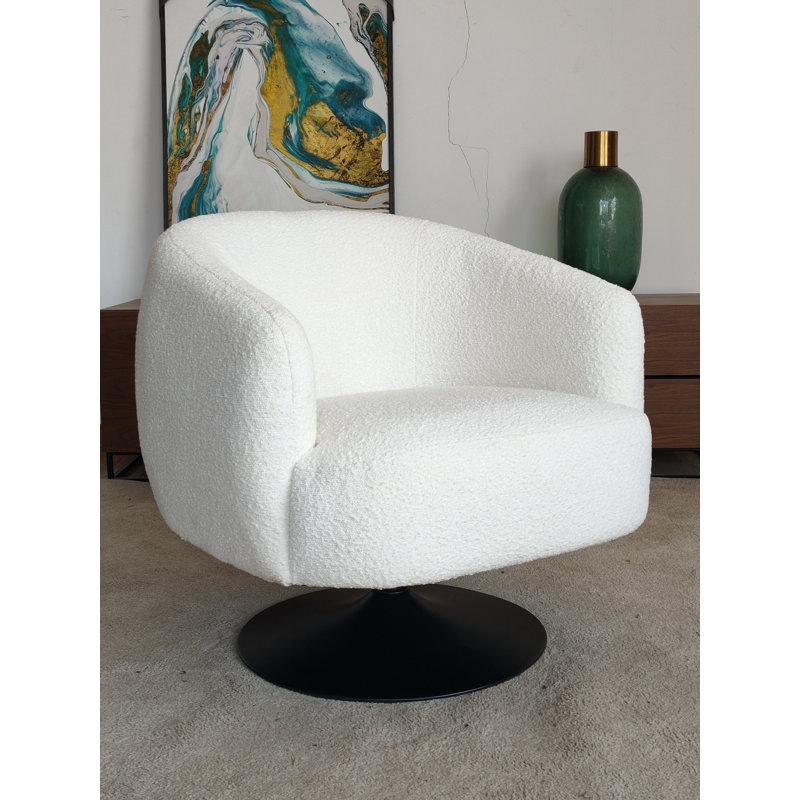 Abrahim Upholstered Swivel Barrel Chair, Ivory