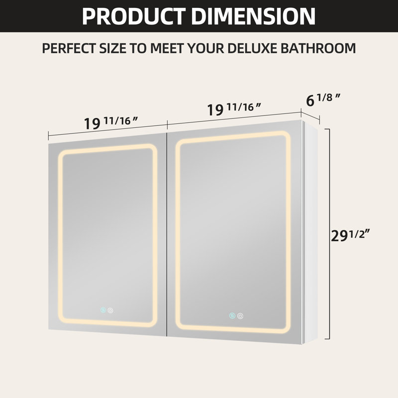 40'' W 29.5'' H Surface Mount Frameless Medicine Cabinet with Mirror and 4 Adjustable Shelves