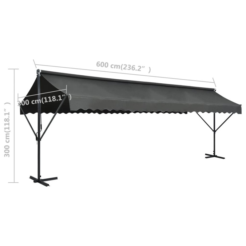 Auvent autoportant pour auvent rétractable pour l'extérieur, H 118,1 po x l 236,2 po P 118,1 po, Anthracite