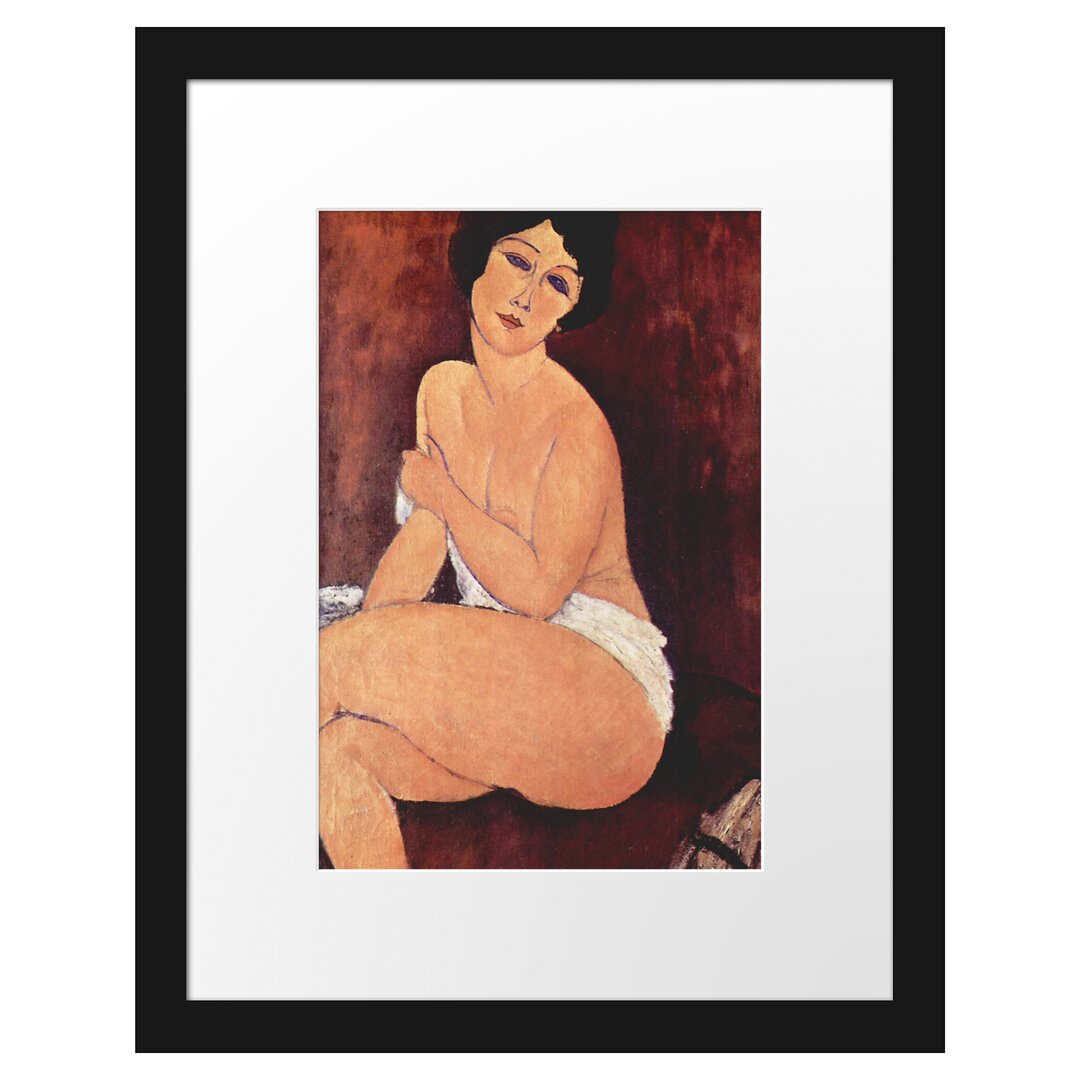 Gerahmtes Poster Sitting Nude on Divan von Amedeo Modigliani