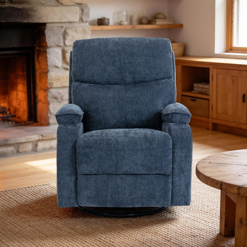 Swivel Rocker Recliner  Massage Chenille Fabric, Blue