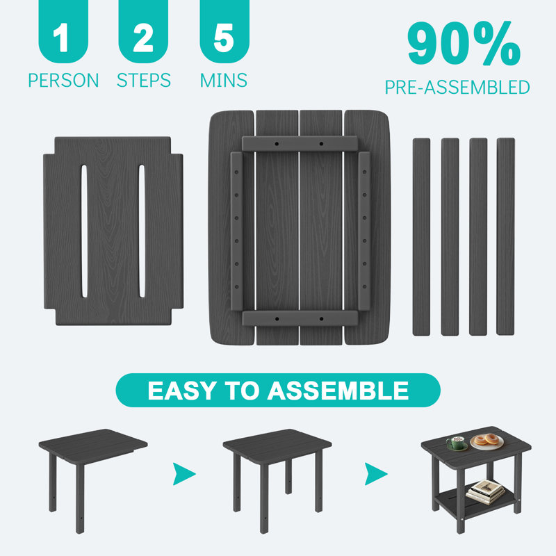 HDPE Adirondack 2-Tier End Table – Weatherproof & Durable Outdoor Side Table for Patio, Poolside, and Lawn, Gray