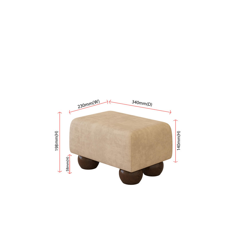 Manufactured Wood Accent Stool, Mahogany Wood, Mushroom Light Brown, Velvet