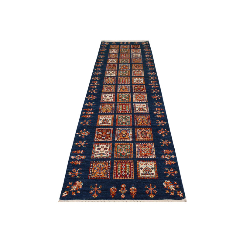 Tapis de couloir gris en laine noué à la main 2 pi 9 po x 9 pi 7 po Southwestern