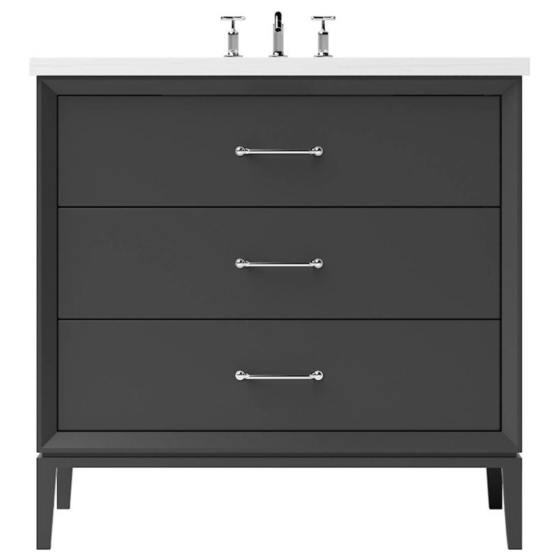 Alexandra Three-Drawer Single Bath Vanity, Polished Chrome, Off Black, 36"