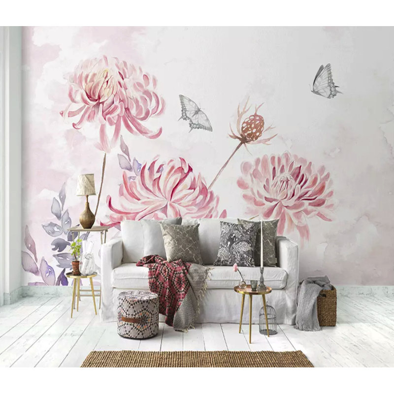 Murale florale rétro rose pissenlit Sandhurst, L 75 po x l 112 po