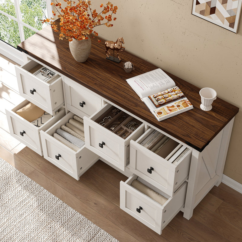 Cueto 8-Drawer Double Dresser, White