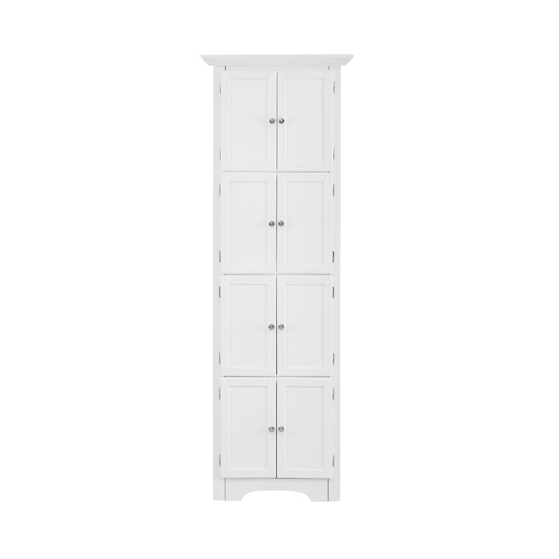 Tall Storage Cabinet With Doors And 4 Shelves For Living Room, Kitchen, Office, Bedroom, Bathroom, Modern, White, White