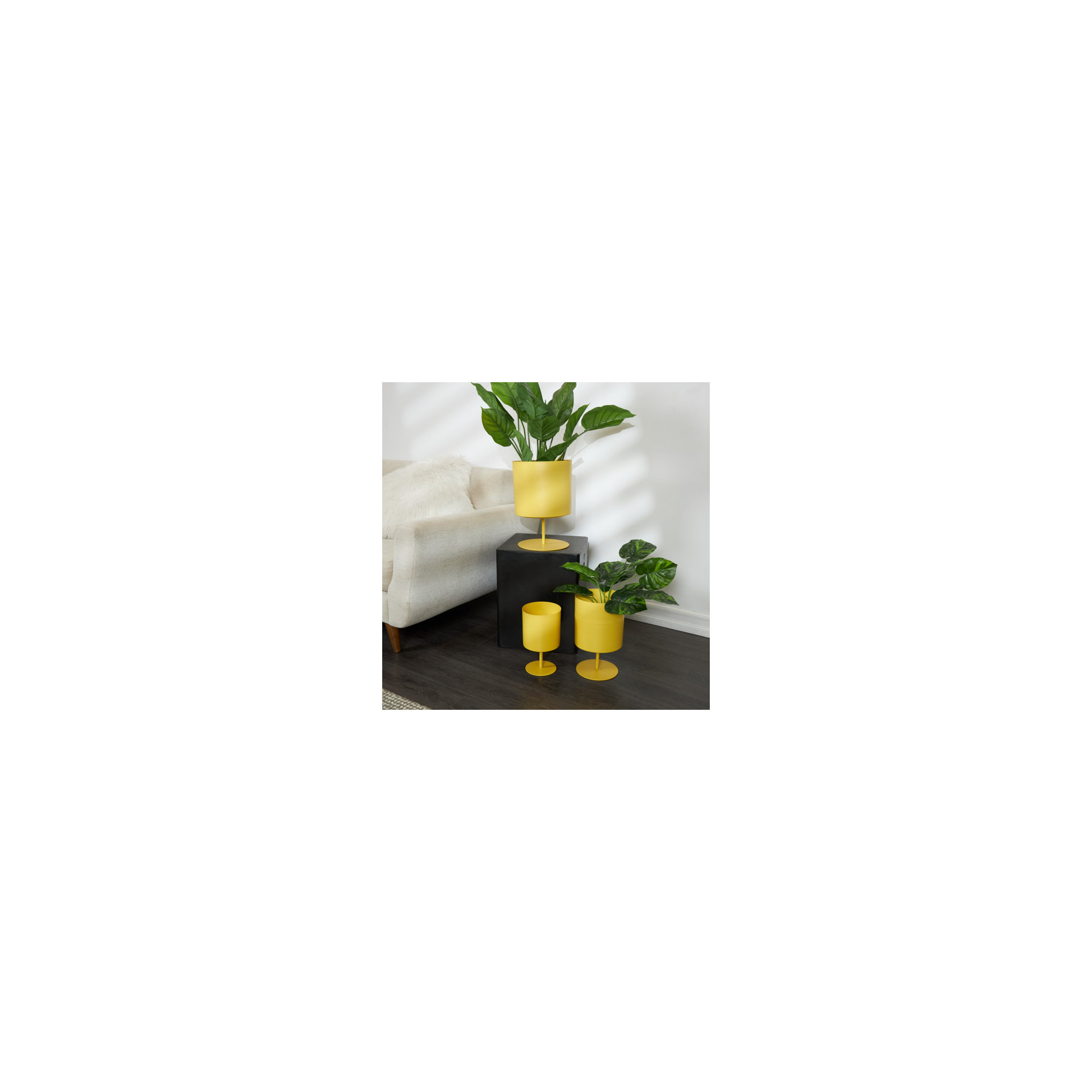 Gabriele Metal Pot Planter - Set of 3, Yellow