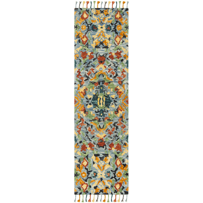 Jahiem Hand-Knotted Wool Blue Area Rug, Runner 2'3" x 14'