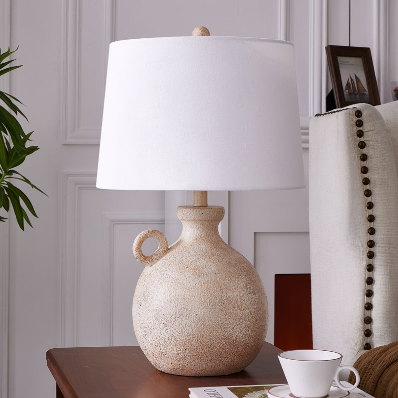 Maryclare 25 po blanc côtier rustique à intensité variable en résine céramique chambre salon table de chevet table de chevet avec port USB
