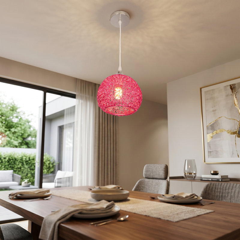 Luminaire suspendu sphérique 1 lumière en fil de fer rose 1 lumière, finition chromée pour îlot de cuisine