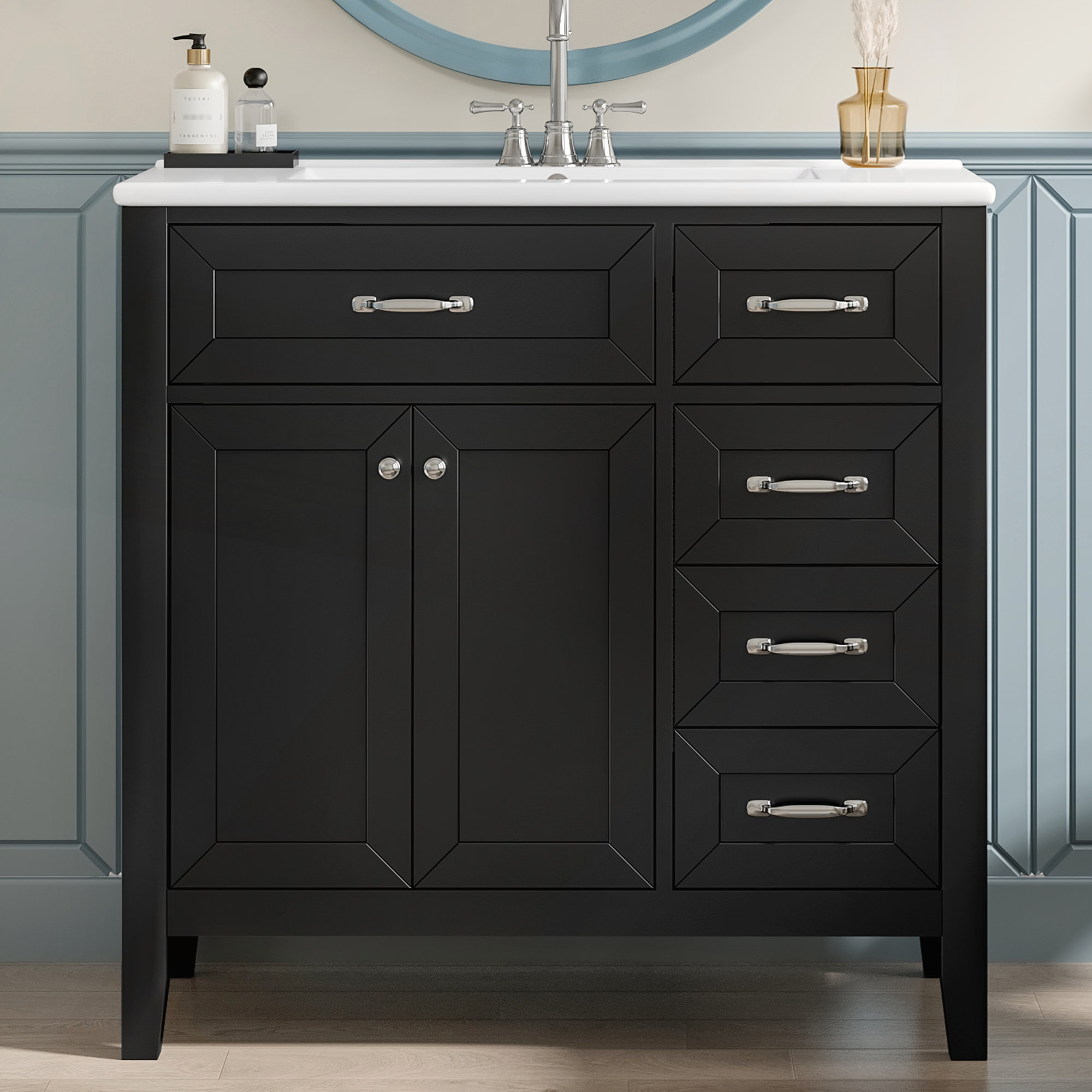 Ebern Designs 36-Inch Bathroom Vanity with Sink, Cabinet, Drawers, and ...