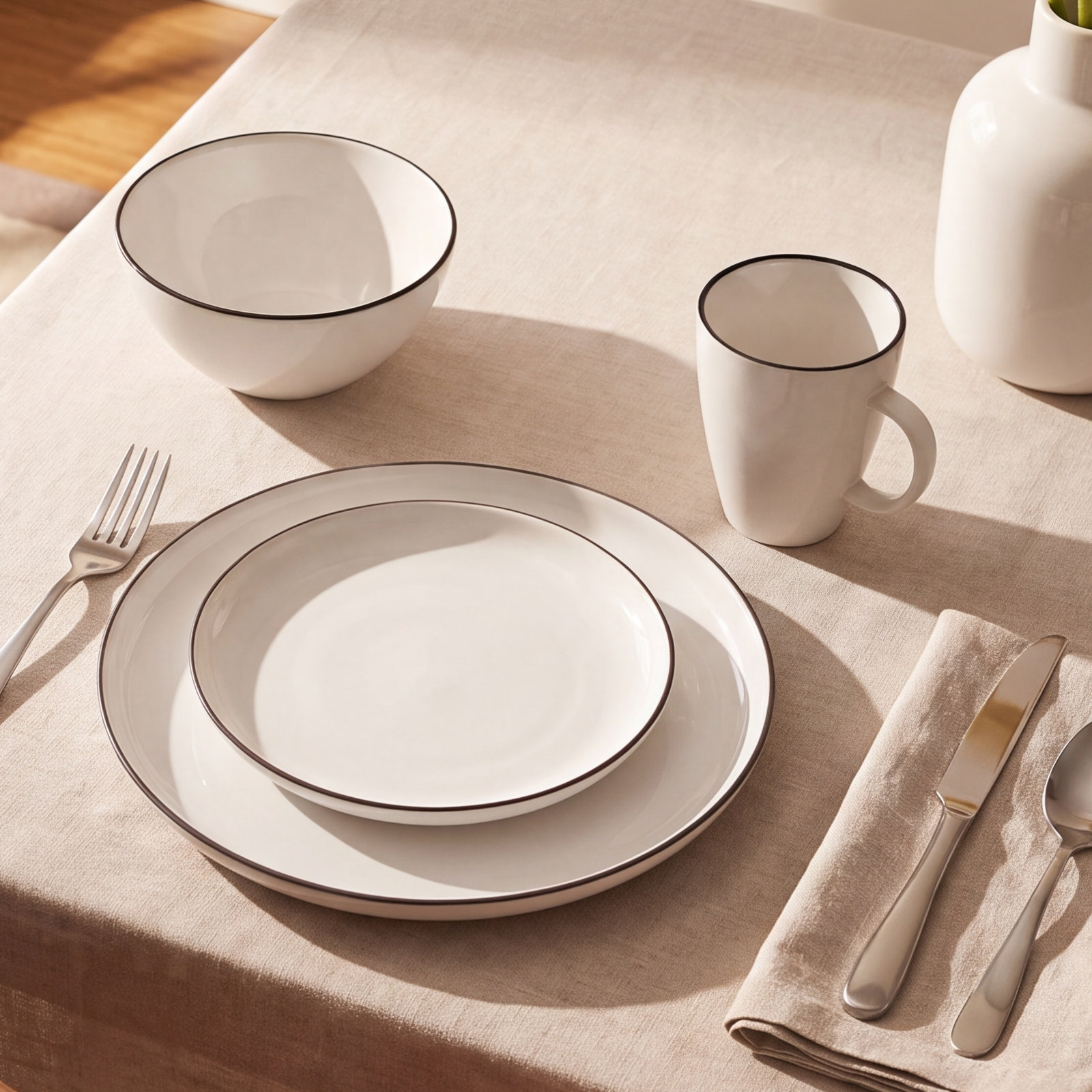 Abbesses Porcelain Dinnerware Set, White/Black