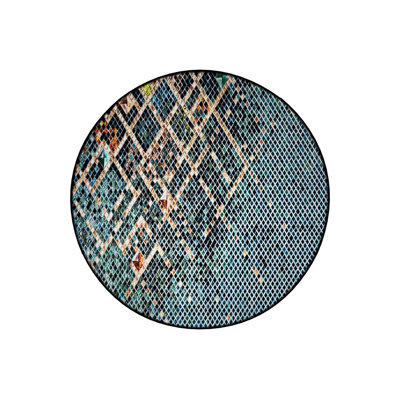 Blue Geometric Round Woven Base Vintage Decorative Washable Rug