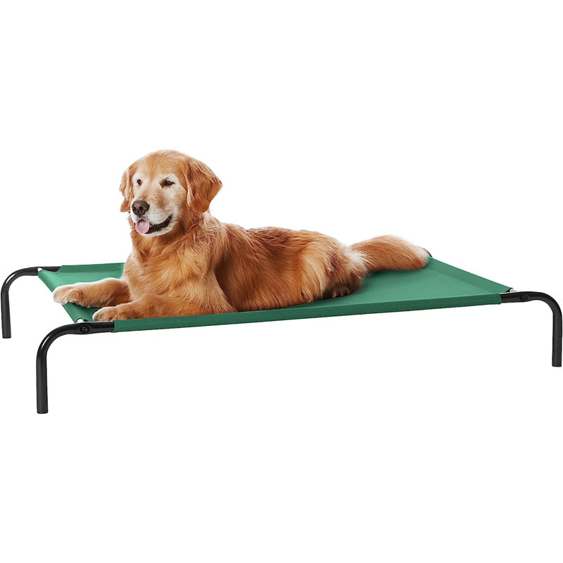 Lit pour chien surélevé Cooling avec structure en métal, moyen, 43 x 26 x 7,5 pouces, gris, Vert / noir