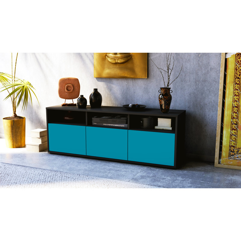 Wylie Unfinished TV Stand, Turquoise / Matte Anthracite