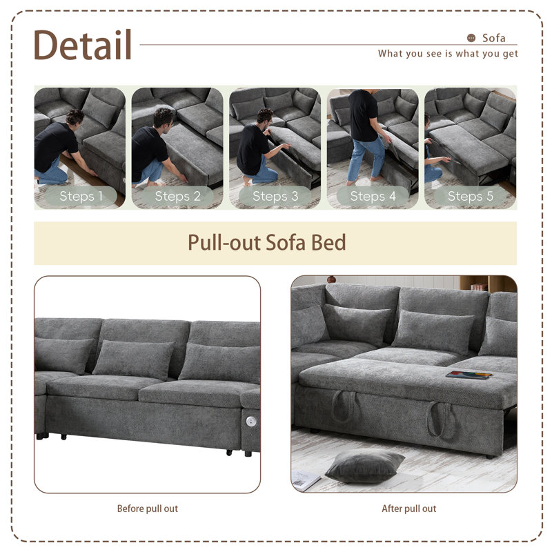Canapé modulaire en chenille 6 places, Gris chenille