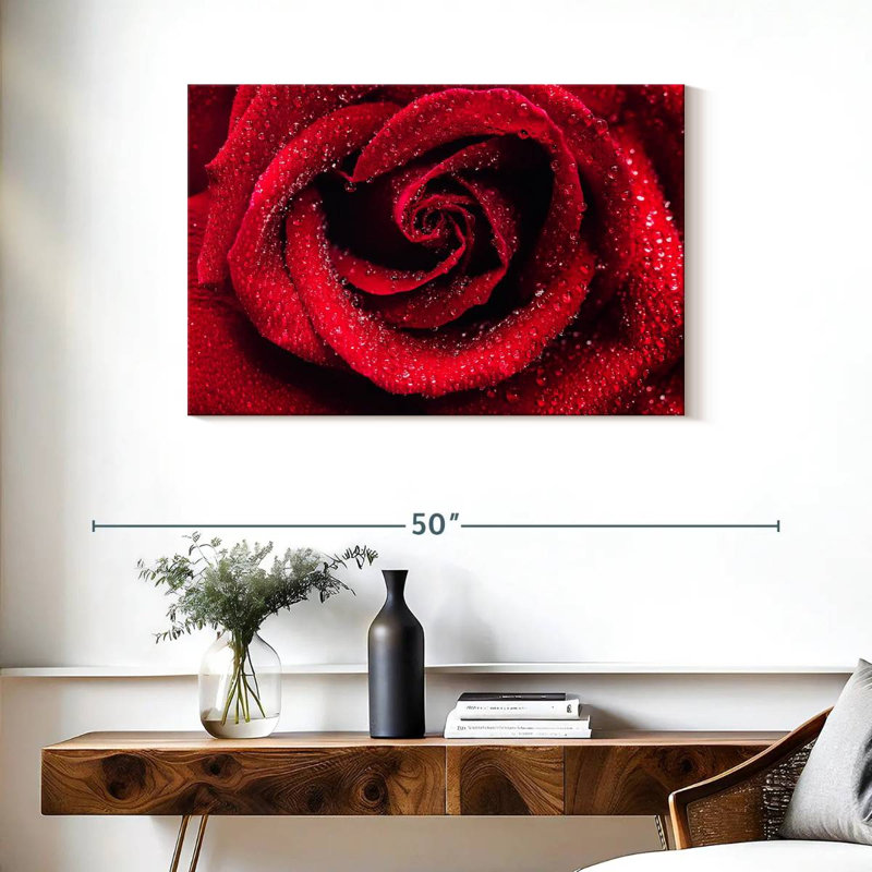 Harnek Droplets On Red Rose, 24'' H x 36'' W