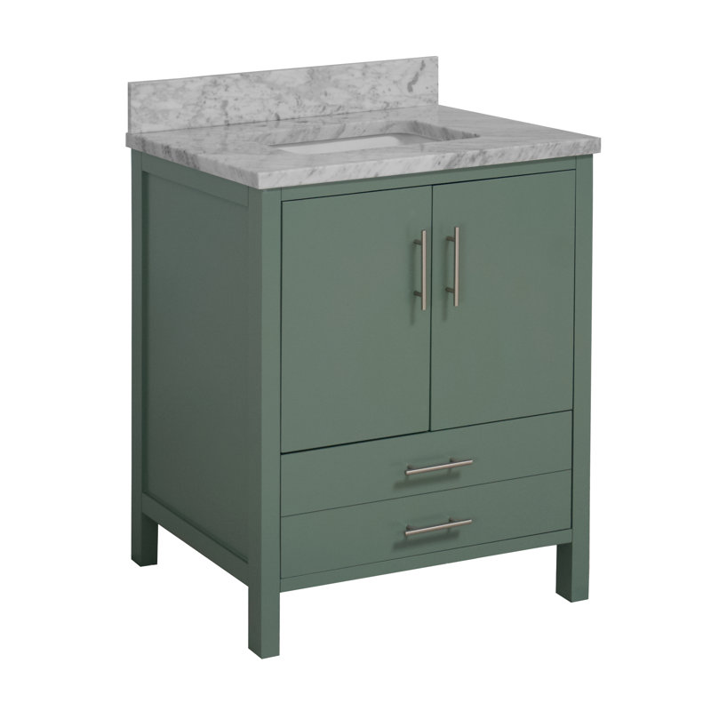 Ensemble de meuble-lavabo simple 30 po Kiara, Vert sauge, Marbre de Carrare