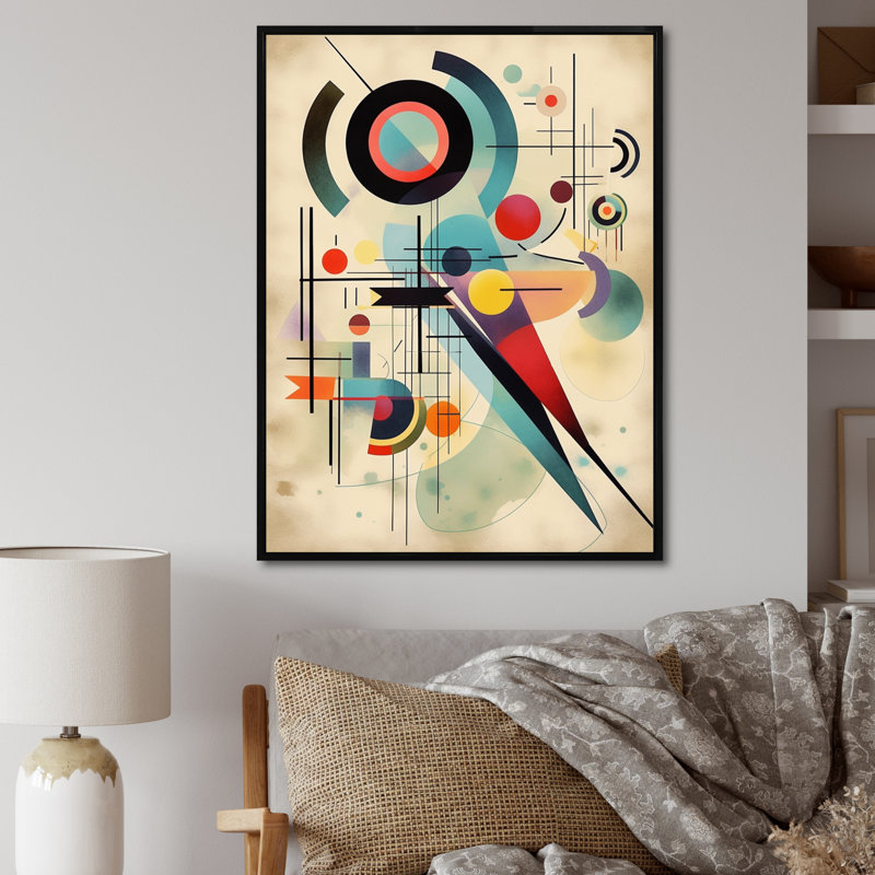 Chef-d'œuvre géométrique sur toile, H 40 po x l 30 po x P 1,5 po, Cadre flottant noir