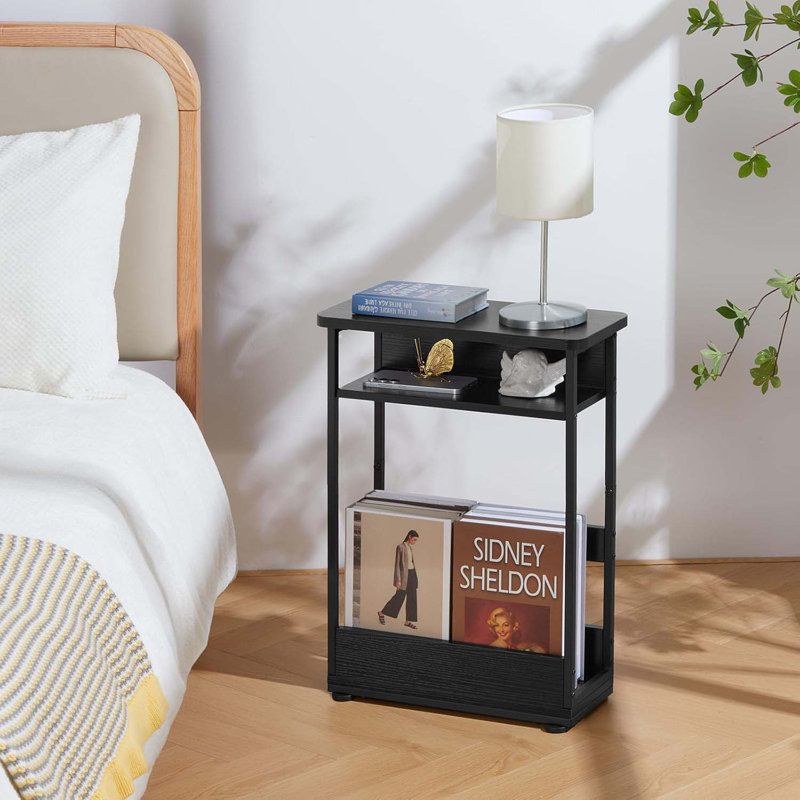 Side Table,3-Tier Slim End Table With Storage Shelf,Modern Sofa Table Thin Side Table For Narrow And Small Spaces, Skinny Bedside Table Small Nightstand With Magazine Rack Space Saving