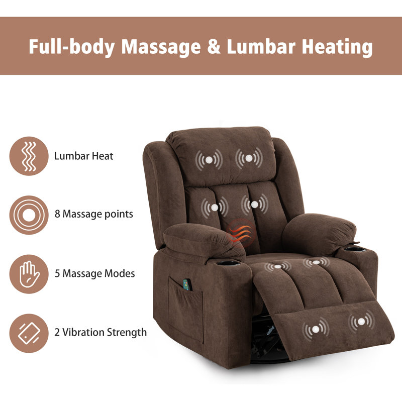 Latitude Run® Swivel Rocker Recliner Chair with Massage and Heat, Cocoa