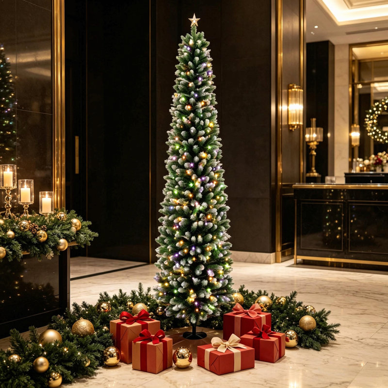 Arbre de Noël illuminé enneigé 8 pi, 2 lumières DEL blanc et blanc, télécommande avec 11 modes d'éclairage