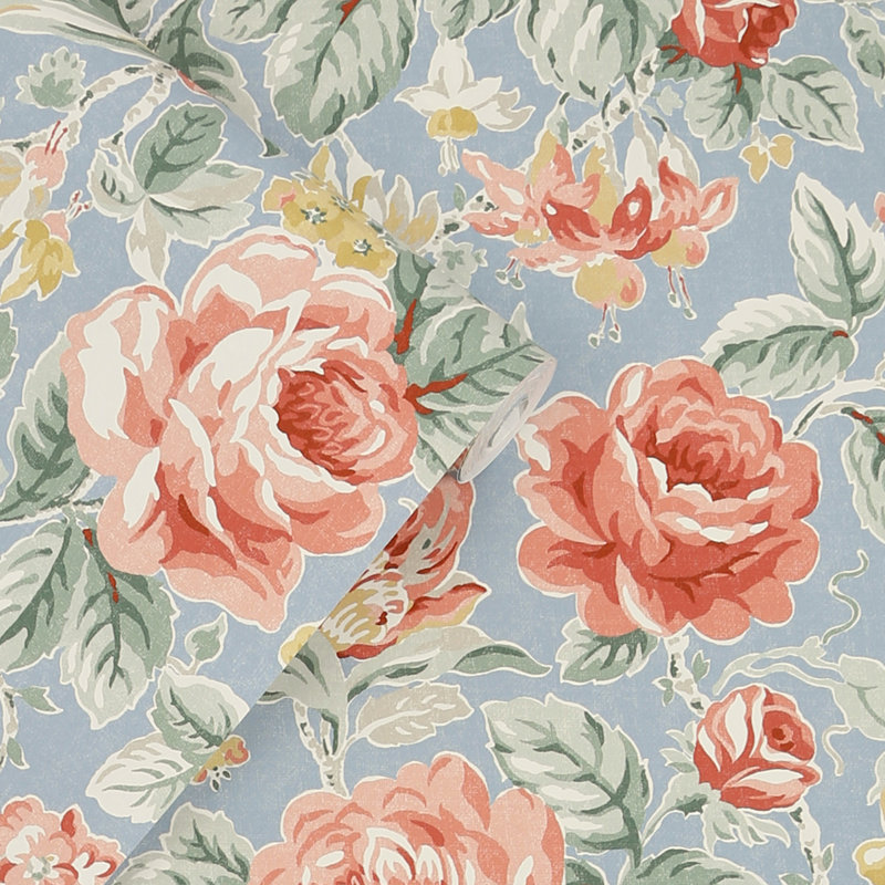Laura Ashley Wild Roses Fern Green Wallpaper, Yellow