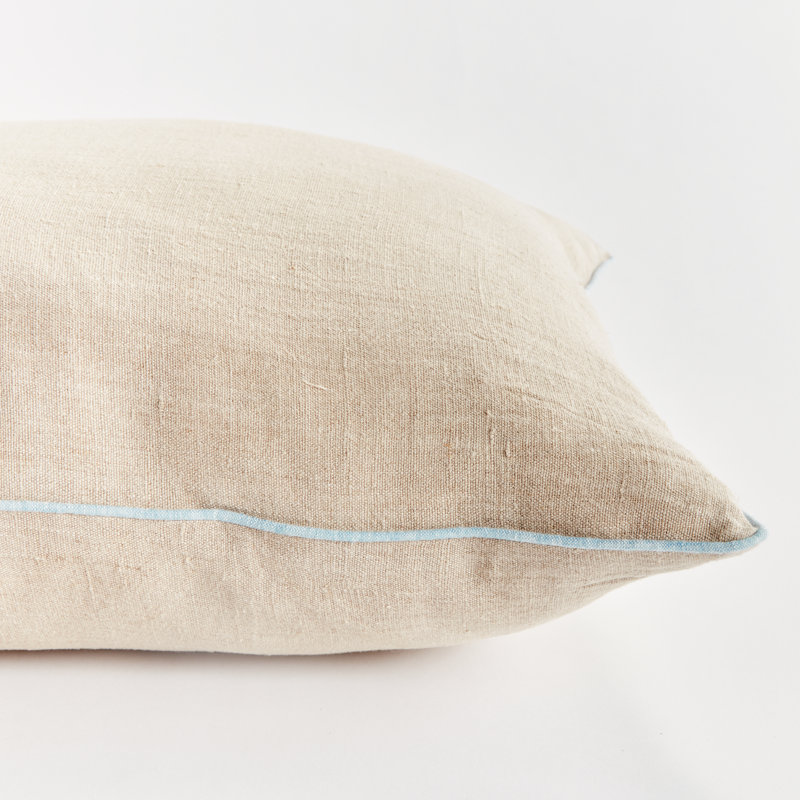 Elias Linen Pillow Cover & Insert, Flax/Blue, Rectangular 14"H x 20"W