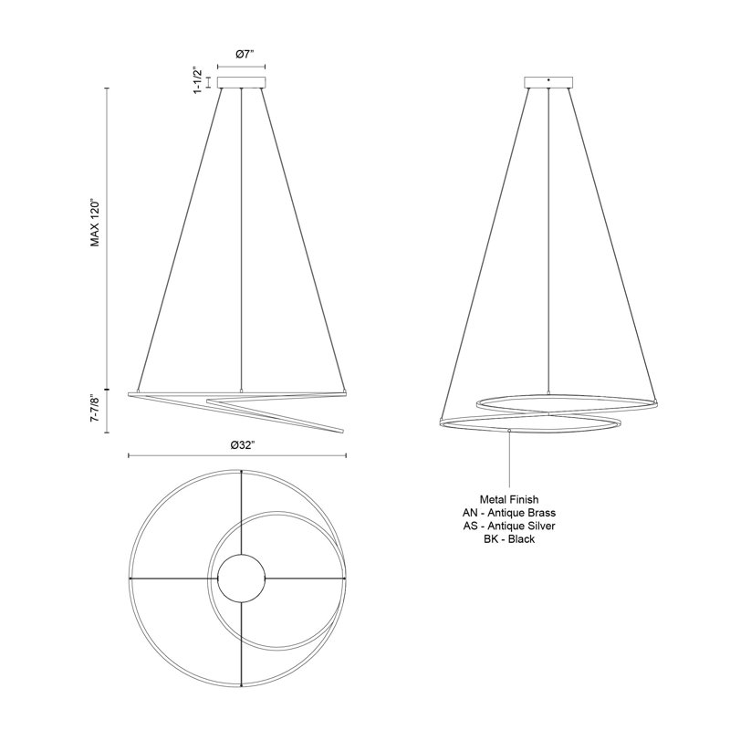 Twist 1 - Light LED Pendant, Black, 129.375" H x 32" W x 32" D