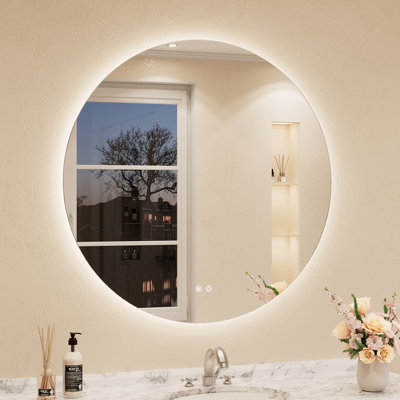 Miroir rond de salle de bain rétro éclairé sans cadre Adorna