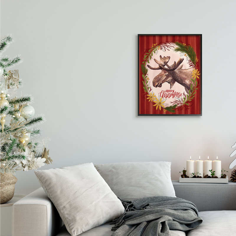 Merry Chris-Moose, Giclée encadrée noir minuit, H 20 po x l 16 po