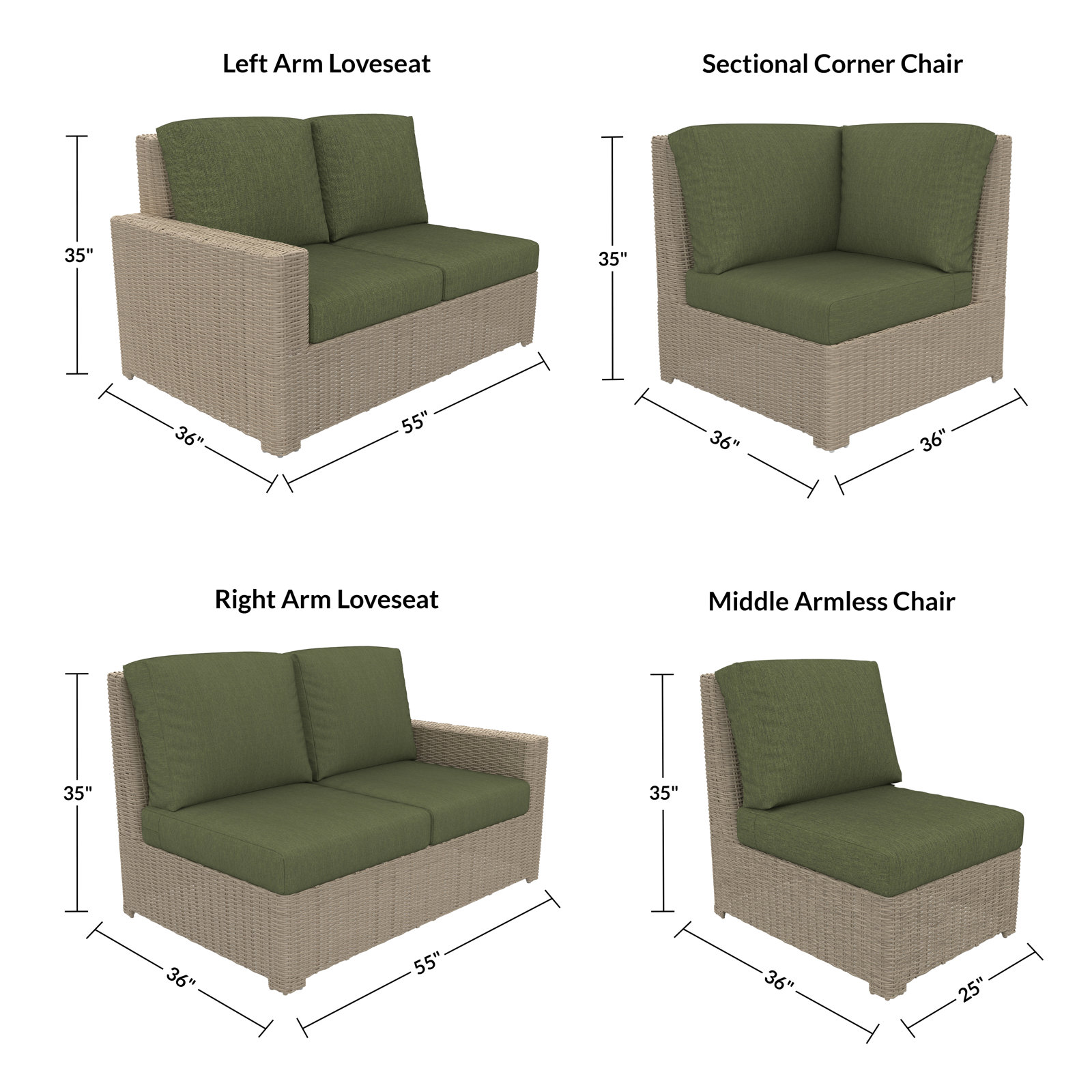 Henri 116" Sunbrella® Patio Sectional Set, Sunbrella Canvas Fern