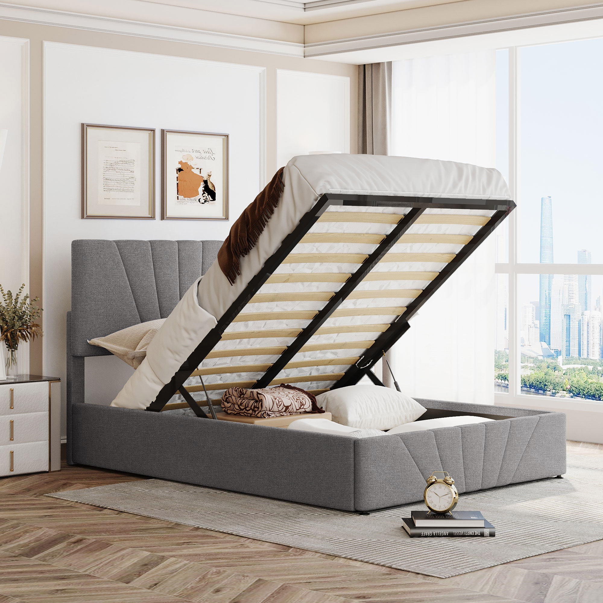 Platform bed deals with hydraulic storage