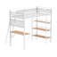 Lit mezzanine à 3 tablettes avec 3 barrières de sécurité en métal pour poste de travail, poste de travail intégré et 3 tablettes ouvertes blanc mat
